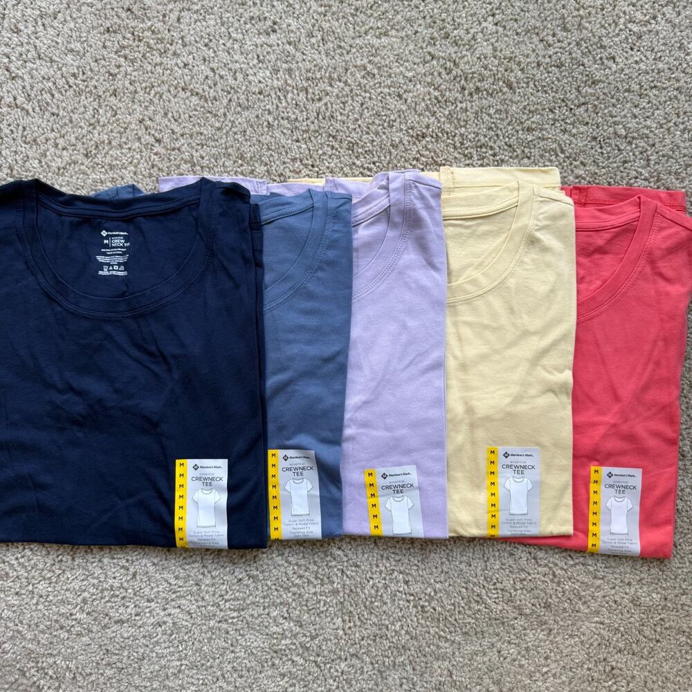 NWT Basic Crewneck Tee Set of 5 Womens L Relaxed Fit Spring Summer